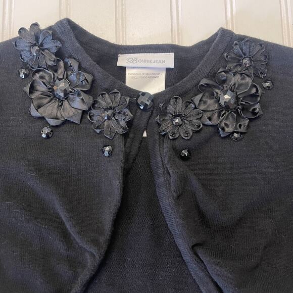 Bonnie Jean Black Cropped Cardigan Lace Jewels - Size Girl's Medium 8 - Picture 2 of 7